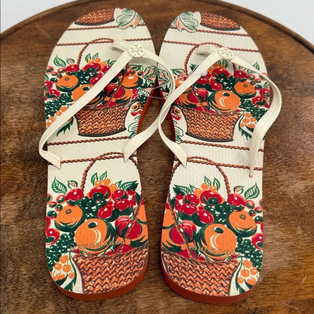 Tory Burch Sandals Wm 11 Thong Flip Flops Fall Orange Cream Cloud/Fruit Basket - Picture 5 of 9